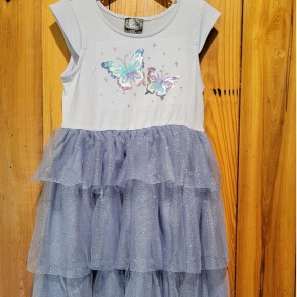 Sparkling Butterfly Kids Dress in Light Blue - Picture 1 of 5